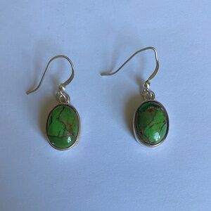 925 Sterling Silver Oval Drop Earrings with Green Composite Turquoise.